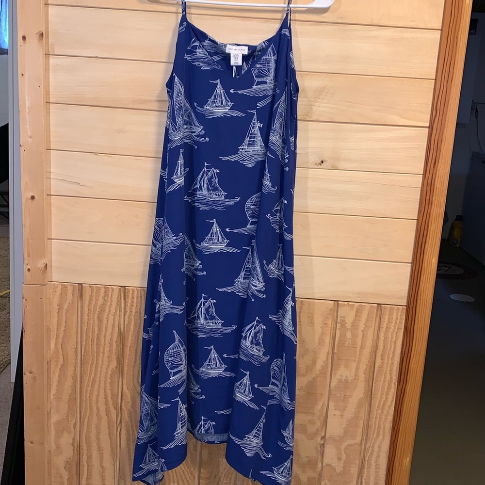 Sundress navy with white sailboat print resort wear size xs